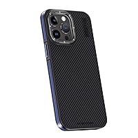 LOFIRY-Magnetic Case for iPhone 15 Pro Max/15 Pro/15 Plus/15, Genuine Carbon Fiber Cover with Metal Lens Camera Protection Wireless Charging Shell (15 Pro'',Blue)