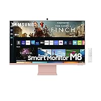 SAMSUNG M8 Series 32-Inch 4K UHD Smart Monitor & Streaming TV with Slim-fit Webcam for PC-Less Experience, Netflix, HBO, Prime VOD, & More, Apple Airplay, WiFi, BT, Built-in Speakers, 2022, Pink