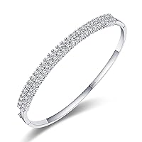 Gypsophila Cubic Zircon 925 Sterling Silver Bangle Bracelet Fashion Adjustable Size Diamond Italian Cuff Bangle Bracelet Jewelry Gifts for Women,Silver