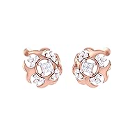 Jewels Rose Gold Plated Sterling Silver 0.42 Carat (I-J Color, SI2-I1 Clarity) Natural Diamond Floral Stud Earrings For Womens & Girls
