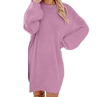 Womens Dresses Fall 2023 Winter Sweater Plush Knit Crewneck Warm Long Sleeve Solid Color Casual Sweatshirts Dresses