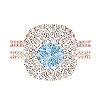Clara Pucci 1.8ct Round Cut Simulated Blue Diamond 18K Rose Gold Halo Solitaire W/Accents Engagement Bridal Wedding ring band Set