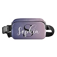 Custom Purple Pink Gradient Fanny Pack for Women Men Personalizied Belt Bag Crossbody Waist Pouch Waterproof Everywhere Purse Fashion Sling Bag for Running Hiking Workout Walking Travel