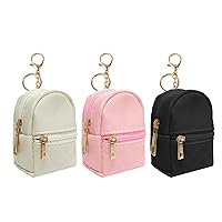 3Pcs Mini Backpack Cute Cosmetic Bag for Women,PU Leather Makeup Bag Key Pocket Lipstick Bag Card Holder Data Cable Organizer Zipper Pouch,Black Beige Pink