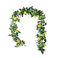 6 Ft Artificial Lemon Garland, Spring Greenery Garland with Lemons and Flowers, Summer Fruit Garland Wreath for Front Door Wall Table Wedding Decor