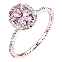 6*8mm 1ct Pink Morganite Engagement Rings for Women Solid 10k/14k/18k Gold Custom Ring Rose Gold Morganite Wedding Ring for Mother's Day Valentines Gifts Anniversary Birthday Size 4-14(with a box)