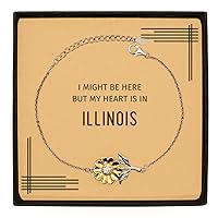 Illinois State Gifts, I might be here but my heart is in Illinois, Illinois Sunflower Bracelet, Birthday Long Distance Gifts for Friends Men and Women