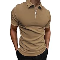 Men's Slim Tshirts Shirts Casual Short Sleeve Business Turndown Collar Zipper Tees Tops Golf Sports Workout T-Shirt