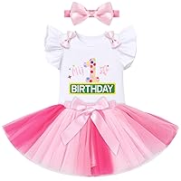 IBTOM CASTLE Baby Girls 1st Birthday Dress Rainbow Short Sleeve Romper Tutu Skirt Headband Kid Cake Smash Photo Shoot Clothes