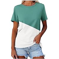 Womens Casual Dressy Blouse 2024 Trendy Contrast Color Printed Summer Short Sleeve T Shirts Regular-Fit Tunic Tops