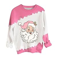 Womens Christmas Sweater 2023 Cute Santa Graphic Shirts Color Block Long Sleeve Pullover Sweater Fashion Holiday Top