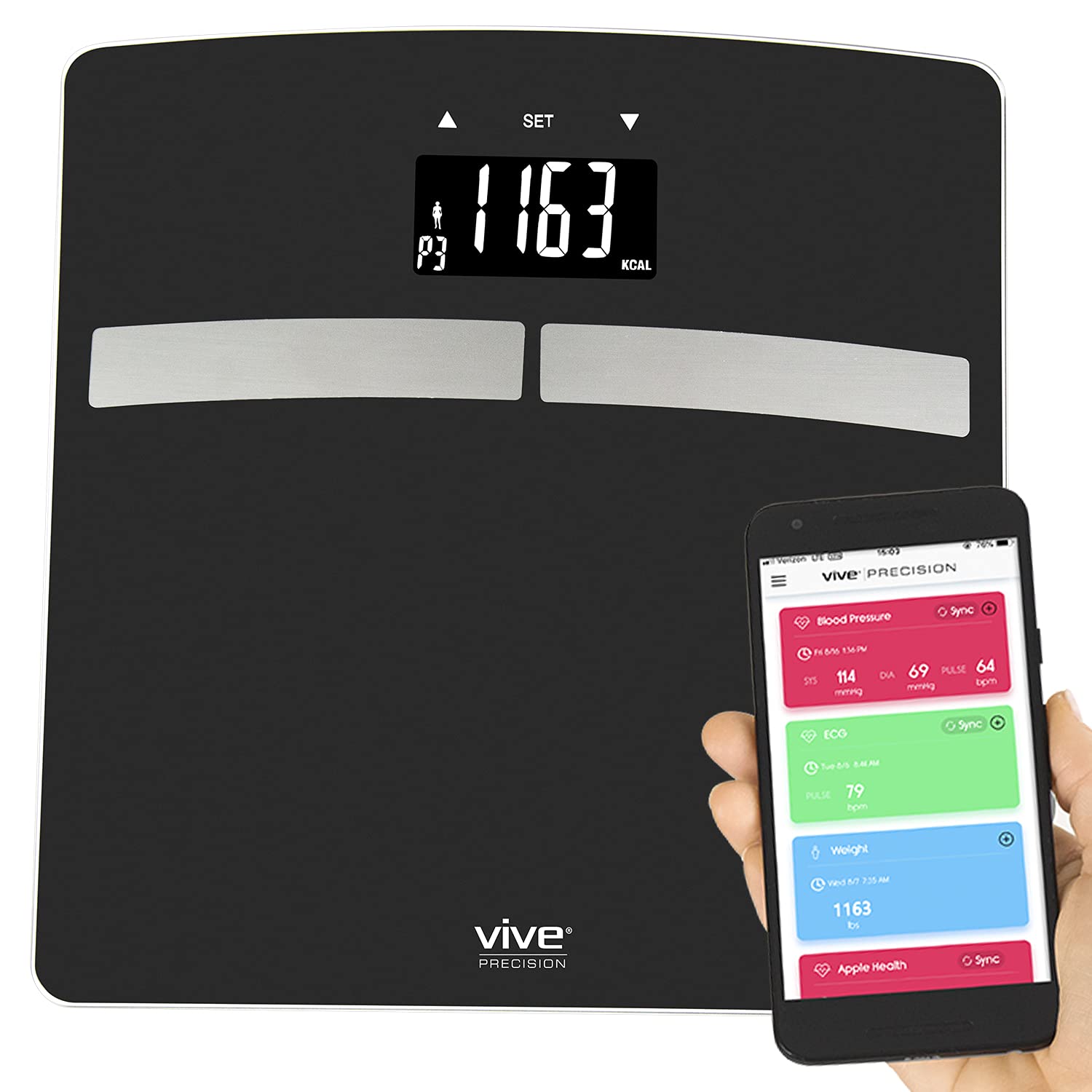 Vive Precision Scale for Body Weight and Fat Percentage (for iOS & Android) - for Water BMI Muscle, Bathroom Accessory Body Composition Analyzer - ...