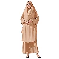 IMEKIS Women 2PCS Ramadan Muslim Hijab Dress With Loose Skirt Abaya Robe Kaftan Jilbab Praying Modest Dress Outfit