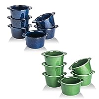 Vicrays 12-Pieces Blue and Green Creme Brulee Ramekins Ceramic Bowls - Mini Custard Cups 8 oz oven Safe Bowls Souffle Dishes for Baking Individual Casserole Dipping Sauce Pioneer Woman Bakeware