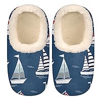 Colorful Sailboat Women's Slippers, Sailboat Soft Cozy Plush Lined House Slipper Shoes Indoor Non-Slip Slippers for Girls Boys Teenager