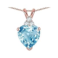 Solid 10k Gold 8mm Heart Shape Three Stone Pendant Necklace