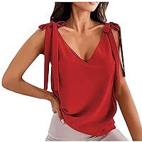 Lace Up Strap Tank Tops for Women Sexy Casual Summer Camisole Dressy Casual Sleeveless Shirts Cozy V Neck Blouses