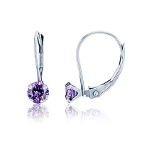 Solid 925 Sterling Silver 6mm Round Natural Amethyst Birthstone Leverback Earrings For Women