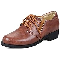 Womens Platform Lace Up Flats Oxfords Classic Vintage Chunky Low Heel Dress Walking Shoe Oxford
