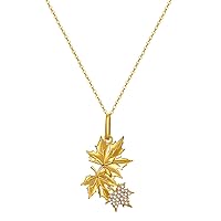 Necklaces for Women 925 Sterling Silver Gold Necklace Maple Leaf Pendant Autumn Silver Jewelry Fall Leaf Cute Statement Gift for Girls
