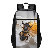 Bee On Honeycomb Print Simple Sports Backpack, Unisex Lightweight Casual Backpack, 17 Inches