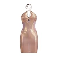 Women's Dress Cut Out Tie Backless Metallic Halter Bodycon Dress Dress for Women