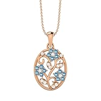 1.06 Ctw Round Shape Aquamarine 925 Sterling Silver Filigree Floral Teardrop Charm Pendant Necklace