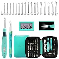 Yarniss 18 Size Counting Crochet Hooks with Light, Digital Counter Crochet Hooks Set with Case (2.0mm~14.0mm)