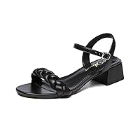 Athlefit Women's Braided Chunky Heel Sandals Summer Open Toe Ankle Strap Low Heels Sandals