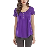 Andongnywell Women's Solid Color Neck Fashion Casual Blouse Top A-line Tunic Shirt Short Sleeve T-Shirt Blouses