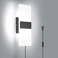 TRLIFE Modern Wall Sconce, Wall Sconce Plug in 12W LED 6000K Cool White Acrylic Wall Mounted Light Wall Lights with 6FT Plug in Cord and On/Off Switch on The Cord(1 Pack, Black)