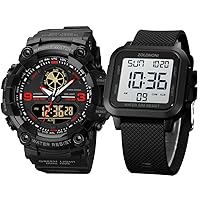 Mens Military Watches for Men, Analog Digital Watch Stop Watches, Large Dual Time 12/24H Gifts for Teenage Square Men's Digital Watch Black Large Face Waterproof Watches
