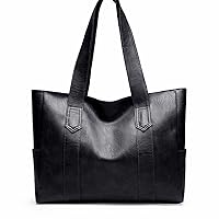 Oiilllnsdjb Handbags Women Genuine Leather Handbags New Handbags Women Bags Tote Bags Shoulder Simple Big Bag Portable Handle Shopping Bag (Color: Black)