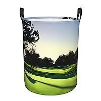 Golf Course Round waterproof laundry basket,foldable storage basket,laundry Hampers with handle,suitable toy storage