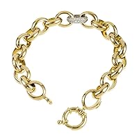 Exquisite 0.70 Ct Diamonds 18k Two-Tone Gold Oval High Polish Link Chain Bracelet - 8 Timeless Luxury