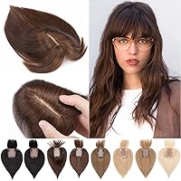 SEGO 100% Real Human Hair Toppers with Bangs 150% Density Silk Base Clip in Topper Top Hair Pieces for Women with Thinning Hair/Hair Loss Cover Gray Hair