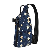 Navy Blue Sky And Stars Print Crossbody Backpack Casual Adjustable Bag Multifunctional Sling Backpack