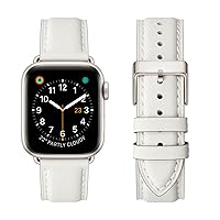 OMIU Square Bands Compatible with Apple Watch Band 38mm 40mm 41mm 42mm 44mm 45mm 49mm, Genuine Leather Wristband Starp for iWatch SE Series 8 7 6 5 4 3 2 1 Utral for Women Men (Ivory White/Starlight,