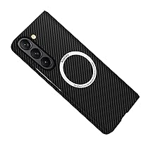 Magnetic Case for Samsung Galaxy Z Fold 5 5G Case Compatible with MagSafe Charger Carbon Fiber Slim Ultra Anti-Scratch Shockproof Cover, Black