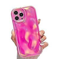 iPhone 14 Pro Max Holographic Case, Cute Laser 3D Water Ripple Bling Glitter Luxury Wave Shape Phone case for Women Girls Silicone Protection Cover (Fluorescent Purple)