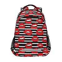 ALAZA Red Lips Black and White Stripes Backpack Purse for Women Men Personalized Laptop Notebook Tablet School Bag Stylish Casual Daypack, 13 14 15.6 inch