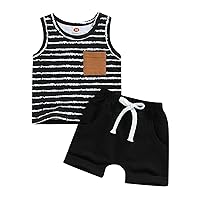 CIYCUIT 2Pcs Baby Boy Summer Clothes Infant Toddler Beach Outfits Sleeveless Tank Tops Shorts Set
