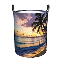 Breathtaking Jamaica Beach Round waterproof laundry basket,foldable storage basket,laundry Hampers with handle,suitable toy storage