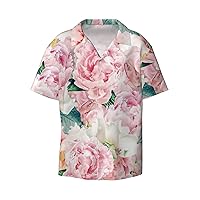 Rose Flower Men's Summer Short-Sleeved Shirts, Casual Shirts, Loose Fit with Pockets