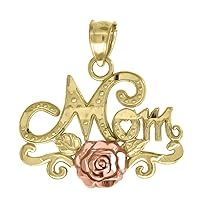 10k Gold Two tone Dc Womens Mom Rose Height 20.1mm X Width 19.6mm Letter Name Personalized Monogram Initials & Words Charm Pendant Necklace Jewelry Gifts for Women