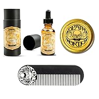 Death Grip Extra Strong Mustache Wax, Night Fury Mustache Wax Remover Oil, and Comb Set