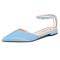 Castamere Womens Low Heel Pointed Toe Ankle Strap Rhinestone Crystal Pumps Flats Shoes Prom Dress Satin 0.4 Inches Heels