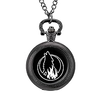 Howling Wolf Personalized Pocket Watch Vintage Numerals Scale Quartz Watches Pendant Necklace with Chain