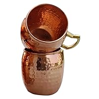 Handicrafts Hammered Copper Moscow Mule Mug Handmade of 100% Pure Copper, Brass Handle Hammered Moscow Mule Mug/Cup. (2)