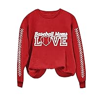 Baseball Mom's Love Letter Sweatshirt Women Funny Baseball Love Heart Print Shirts Casual Long Sleeve Gift Pullover
